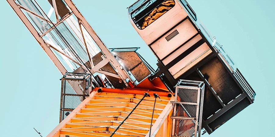 Construction Crane Cabin and Structure Close-Up